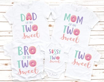 Family matching two sweet donut girl birthday shirts, two sweet birthday, donut grow up, 2nd birthday party, second birthday girl outfit