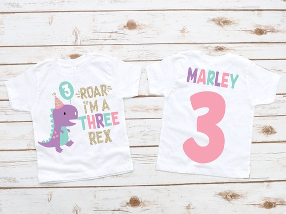 Three Rex Rex Girl Dinosaur Birthday Shirt Rex Birthday