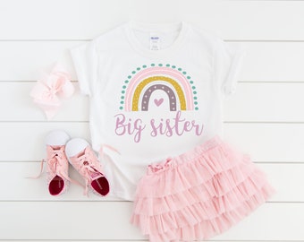 Big sister rainbow shirt, sister t-shirts, matching sister shirts, little sister shirt, middle sister shirt, pregnancy announcement, cute