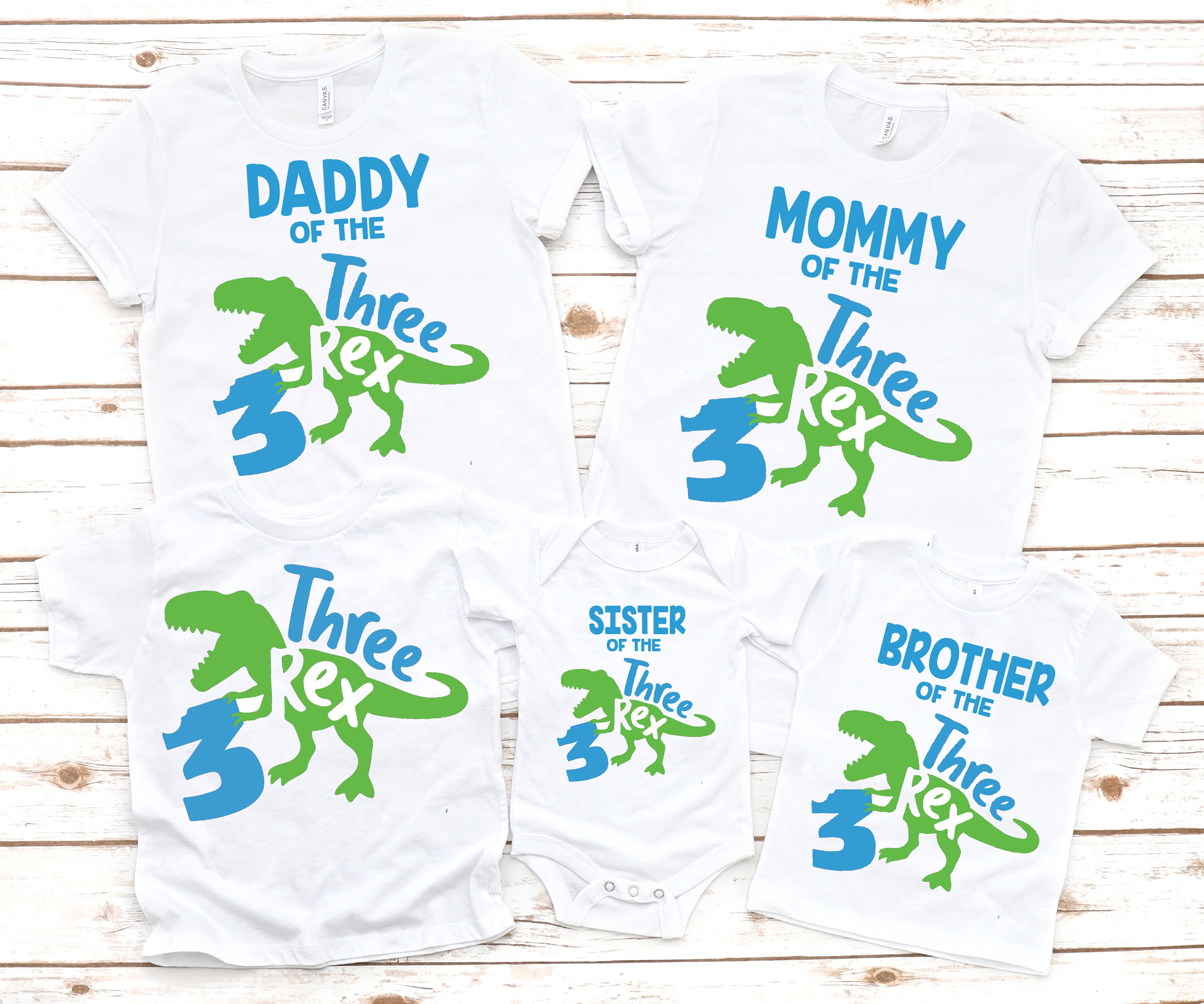 Family Three Rex Rex Boy Dinosaur Birthday Shirt Rex