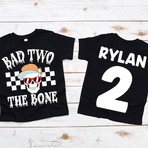 Bad two the bone, 2nd birthday shirt, skull birthday shirt, boy birthday shirt, girl birthday shirt, rock n roll birthday , bad 2 the bone