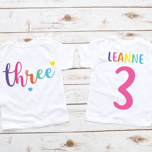Three rainbow heart girls third 3rd birthday shirt , three shirt, birthday girl shirt, three year old birthday, 3rd birthday outfit