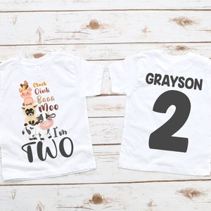 Cluck oink baa moo I'm two birthday shirt,  farm birthday shirt, farm party, farm theme birthday, farm animal birthday, Farm 2nd birthday