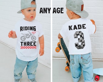 Dirtbike birthday shirt, Riding into Three, dirt bike party, birthday boy shirt, racing shirt, custom boy birthday, personalized 3RD shirt