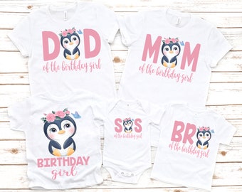 Family penguin cute birthday girl shirt, girl birthday shirt, 1st birthday party, penguin birthday party, penguin theme, girl birthday