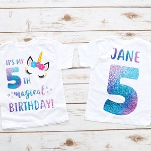 Magical five 5 fifth birthday girl unicorn shirt, Unicorn birthday party, unicorn raglan, unicorn theme birthday, unicorn birthday shirt