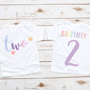 Two Birthday Shirt, Girls 2nd pastel rainbow , Second birthday shirt, 2 year old girl shirt, Girls birthday gift, personalized girl shirt