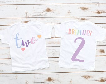 Girls 2nd pastel rainbow Two Birthday Shirt, Second birthday shirt, 2 year old girl shirt, Girls birthday gift, personalized girl shirt