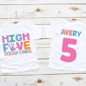 Girls 5th birthday high five shirt, fifth birthday shirt, 5th birthday shirt girl, girls fifth birthday shirt, officially a handful shirt