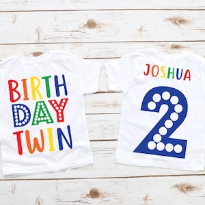Twin birthday shirts, birthday twins, twin birthday party, twin boy shirts, twin girl shirts, rainbow birthday shirt, boy girl twins