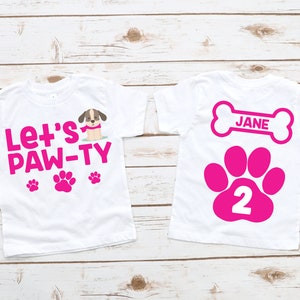 Dog puppy girl let&#39;s pawty pink cute birthday shirt, girl birthday shirt, puppy birthday, dog birthday shirt, dog birthday party