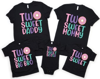Family matching two sweet donut girl birthday shirts, two sweet birthday, donut grow up, 2nd birthday party, second birthday girl outfit