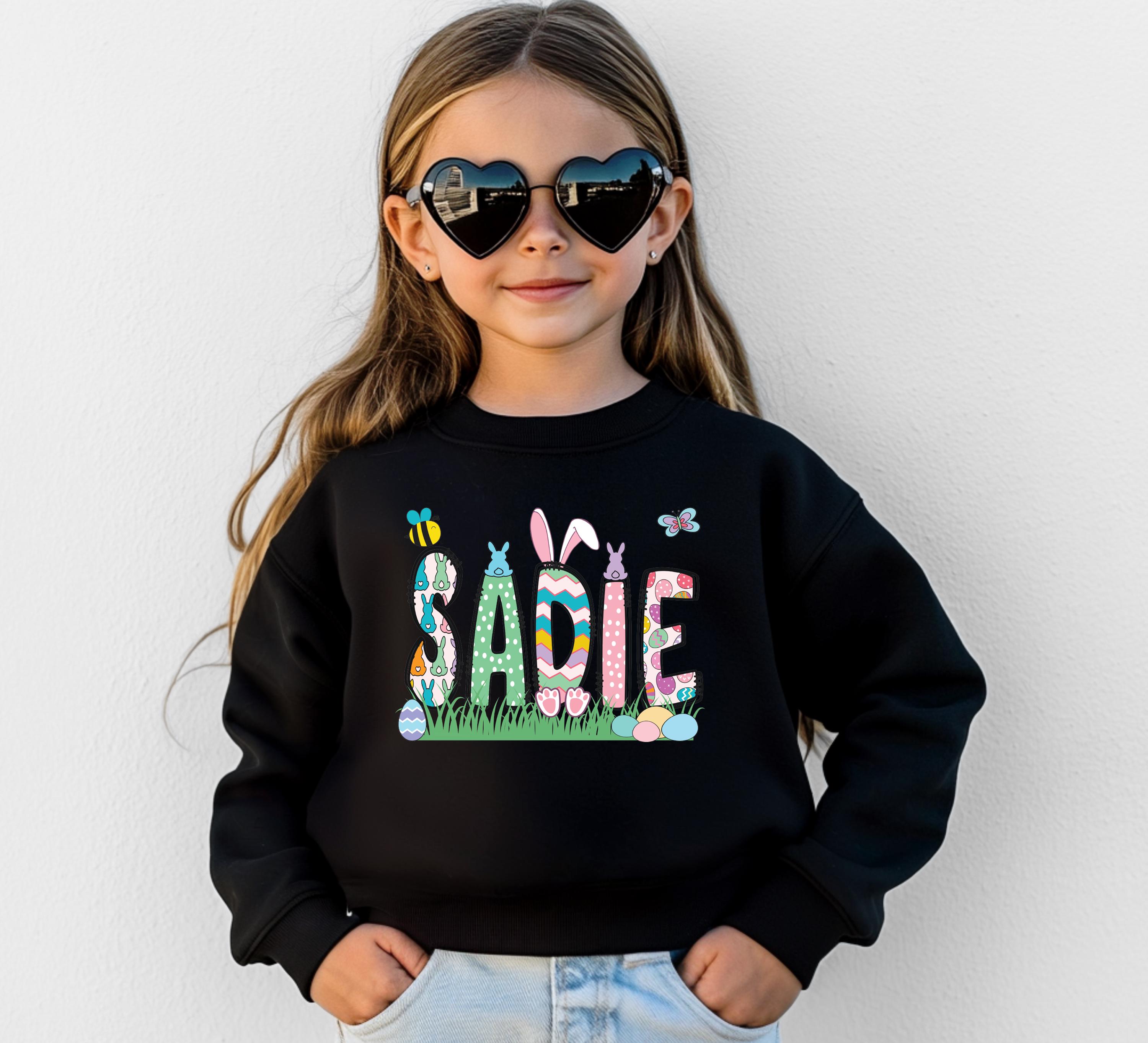 Mädchen Personalisierter Osterpullover, Kinder Ostershirt, Kleinkind Ostern, Osterpullover, Retro Ostern, Kinder Ostergeschenk, personalisiertes Shirt