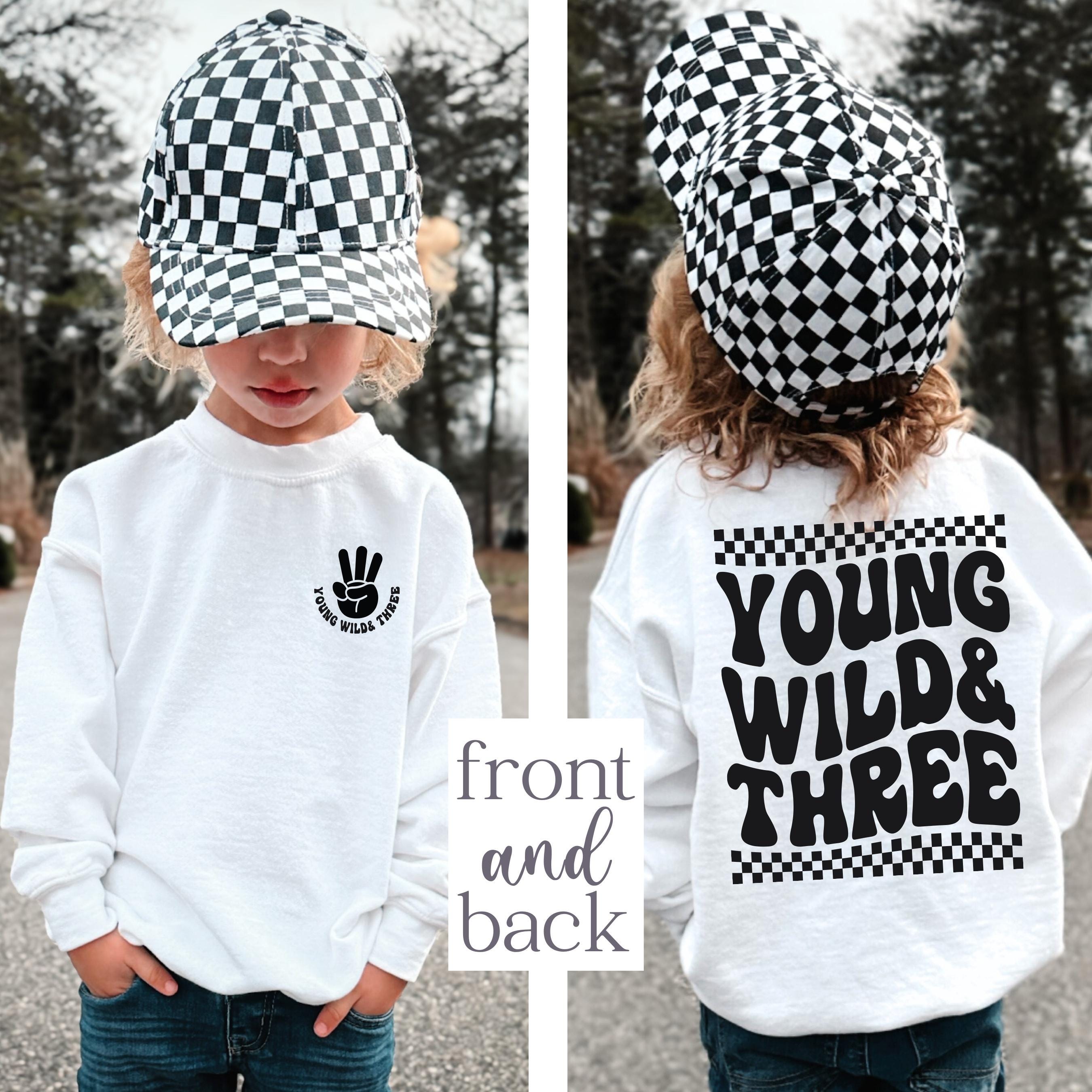 Young wild and three, Boys 3rd third birthday, birthday sweatshirt, boy birthday shirt, 3 year old birthday shirt, 3rd birthday gift boy