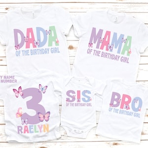 Family matching pastel butterfly girl birthday shirts, birthday girl shirt, birthday girl party, butterfly theme party, 1st birthday shirt