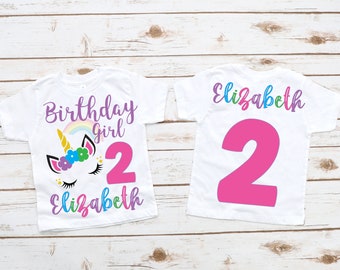 Unicorn girl birthday shirt, unicorn party, unicorn birthday, unicorn outfit, personalized unicorn, unicorn shirt, ANY name ANY number