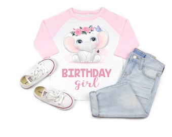 Elephant flowers cute girl birthday shirt, birthday girl shirt, elephant party, elephant gift, elephant theme, girl birthday party, animal