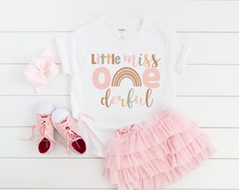Miss onederful girls boho rainbow 1st first birthday shirt, rainbow theme party, 1st birthday shirt, personalized 1st birthday girl gift