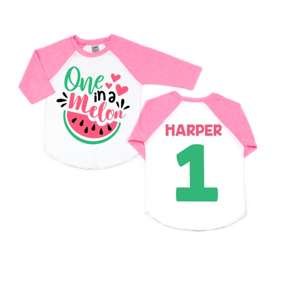 One in a Melon Shirt Kids Embroidered Personalized Birthday Shirt Girls Watermelon Embroidery Birthday Shirt Watermelon Birthday Shirt