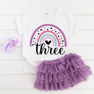 Girls 3rd third birthday rainbow heart three year old shirt outfit, girl birthday shirt, 3 year old birthday shirt, third birthday shirt