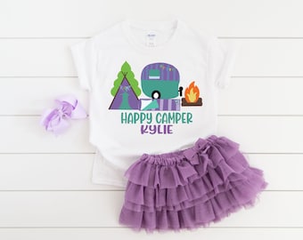 Happy camper custom birthday , one happy camper shirt, camping first birthday, camping girl birthday, camping theme party, girl camping