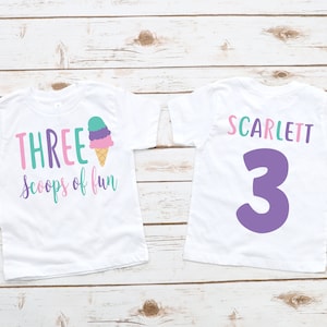 Three scoops of fun ice cream girls 3rd birthday shirt, 3rd birthday party, ice cream shirt, ice cream birthday, ice cream birthday party