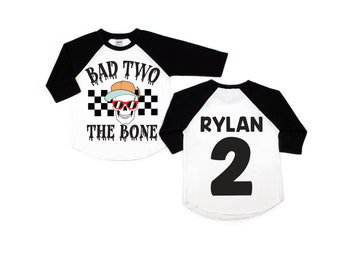 Bad two the bone, 2nd birthday shirt, skull birthday shirt, boy birthday shirt, girl birthday shirt, rock n roll birthday , bad 2 the bone