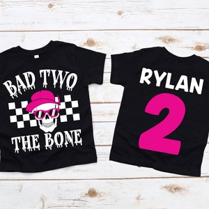 Bad two the bone, 2nd birthday shirt, skull birthday shirt, girl birthday shirt, girl rock shirt, rock n roll birthday , bad 2 the bone