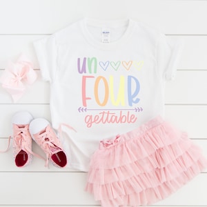 Girls un four gettable 4th birthday shirt, 4th birthday party, fourth birthday , rainbow shirt, custom birthday tank, cute girls shirt