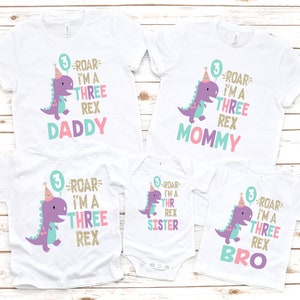 Family three rex 3 rex girl dinosaur birthday shirt , 3 rex birthday shirt, girl dinosaur birthday shirt, 3rd birthday shirt, 3rd birthday