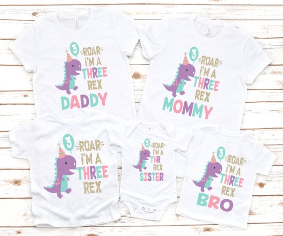 Family Three Rex 3 Rex Girl Dinosaur Birthday Shirt 3 Rex - Etsy