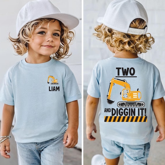 Excavator Birthday Shirt, Construction Party Toddler Tee, Personalized Digging It Top