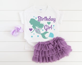 Mermaid girl birthday shirt, mermaid shirt, mermaid party, mermaid theme, under the sea, mermaid outfit, girl birthday shirt, birthday girl