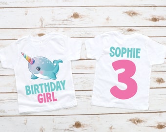 Rainbow pastel narwhal birthday shirt, rainbow birthday party, birthday girl shirt, rainbow birthday outfit, narwhal party, 2nd birthday tee