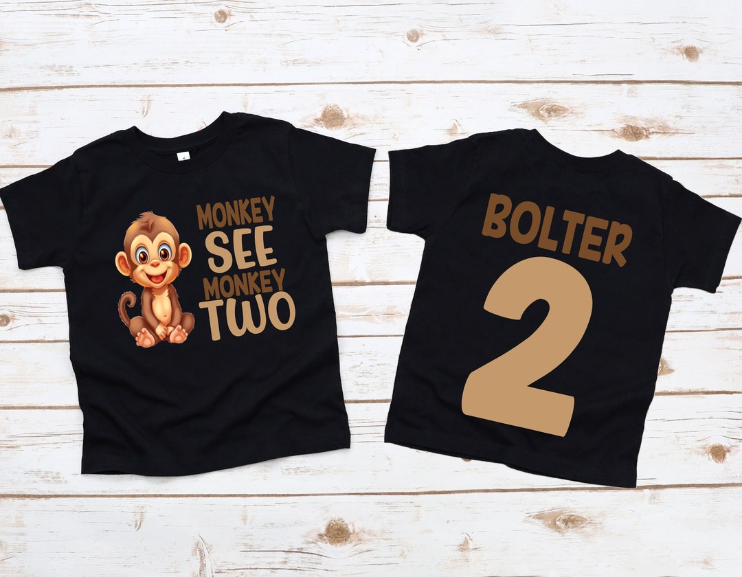 This Little Monkey Is Two - Cute 2nd Birthday Boy Toddler T-Shirt With Smiling Monkey Design