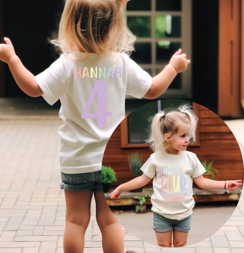 Girls un four gettable 4th birthday shirt, 4th birthday party, fourth birthday , rainbow shirt, custom birthday tank, cute girls shirt NATURAL