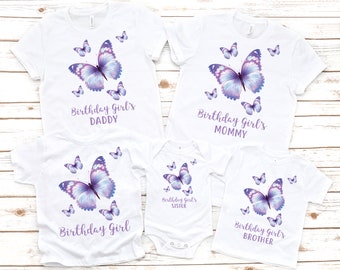 Family matching butterfly girl birthday shirts, birthday girl shirt, birthday girl party, butterfly theme party, 1st birthday shirt