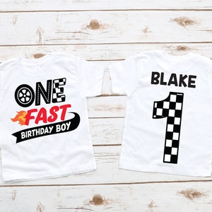 One fast birthday boy 1st race car shirt, racecar birthday shirt, birthday boy shirt, race car birthday party, race car t-shirt, custom race image 2
