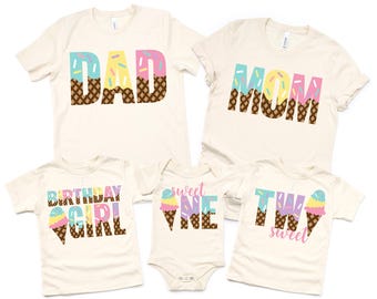 Ice cream birthday shirt, two sweet , sweet one birthday, 1st birthday party, first birthday girl outfit, family matching ice cream shirt