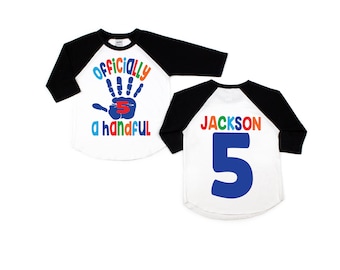 5th birthday shirt boy, officially a handful, 5th birthday, five year old boy shirt, handful shirt, boy birthday shirt, 5th birthday boy