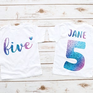 Girls 5th fifth birthday rainbow custom five shirt, birthday girl shirt, five year old birthday, 5th birthday outfit, fifth birthday shirt