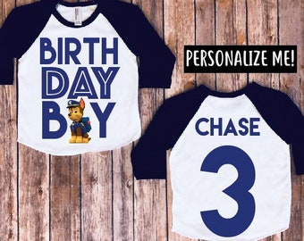 Paw Patrol Birthday Shirt, personalized paw patrol, personalized chase, paw patrol birthday, paw patrol party, birthday boy raglan