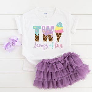 Two scoops ice cream girls 2nd birthday shirt, 2nd birthday party, ice cream shirt, ice cream birthday, ice cream party, birthday girl shirt