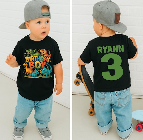 Dinosaur Birthday Boy Shirt, Boys Dino Birthday Outfit, Custom Name Age Tee, Toddler 3rd Birthday Shirt, Dinosaur Theme Party, Kids Dino Tee