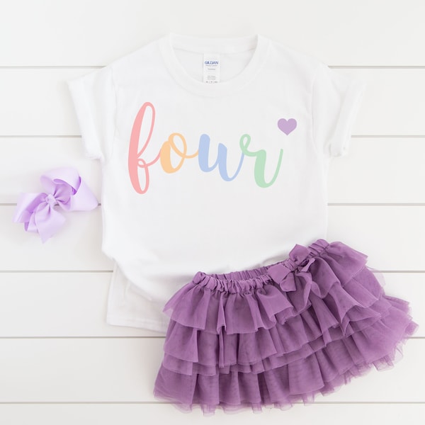 Four 4th birthday girl pastel rainbow 4 year old shirt, fourth birthday shirt, four year old birthday , 4th birthday, cute birthday shirt