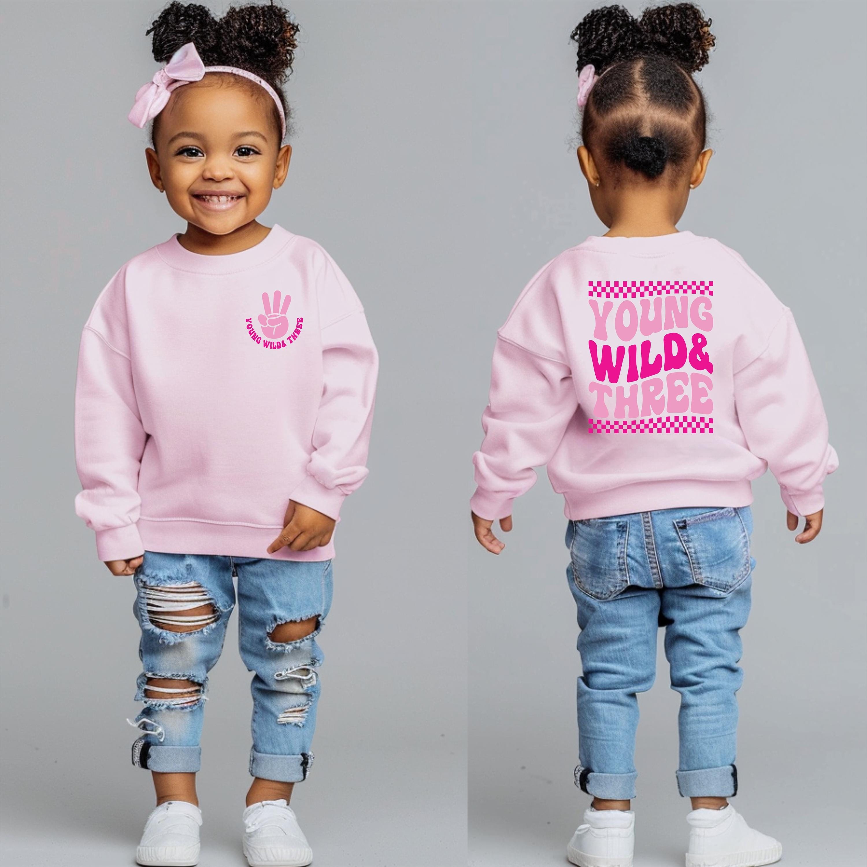 Young wild and three, Girls 3rd third birthday, birthday sweatshirt, girl birthday shirt, 3 year old birthday shirt, 3rd birthday gift girl