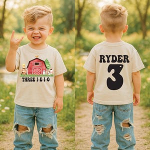 Farm 3rd Birthday shirt, Three i-e-i-o birthday,  3rd birthday party, Barnyard tee, Farmer Birthday outfit, Boys farm shirt, Retro Shirt