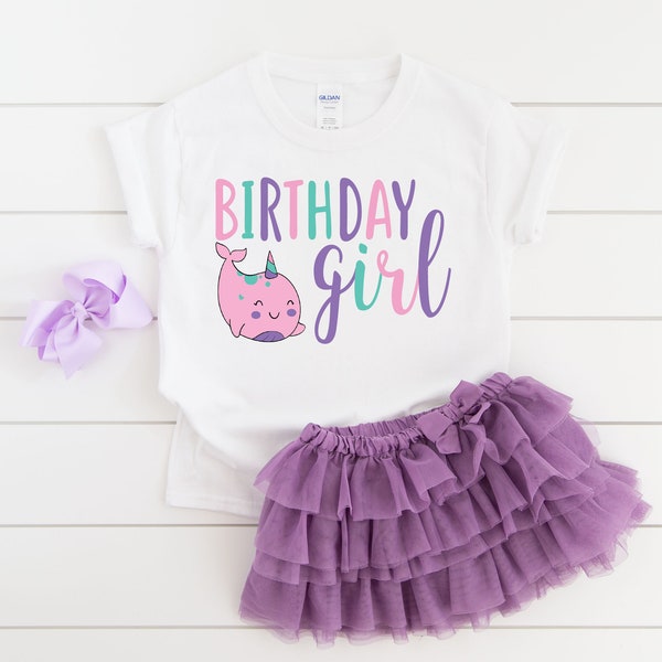 Rainbow pastel narwhal birthday shirt, rainbow birthday party, birthday girl shirt, rainbow birthday outfit, narwhal party, 2nd birthday tee