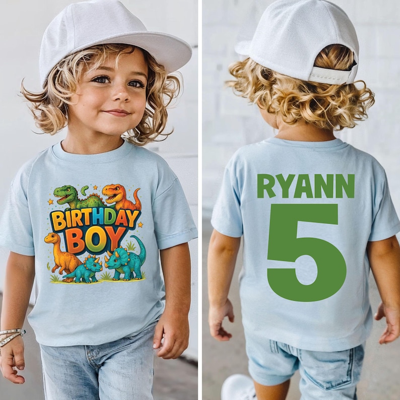 Dinosaur Birthday Boy Shirt, Boys Dino Birthday Outfit, Custom Name Age Tee, Toddler 3rd Birthday Shirt, Dinosaur Theme Party, Kids Dino Tee BLUE