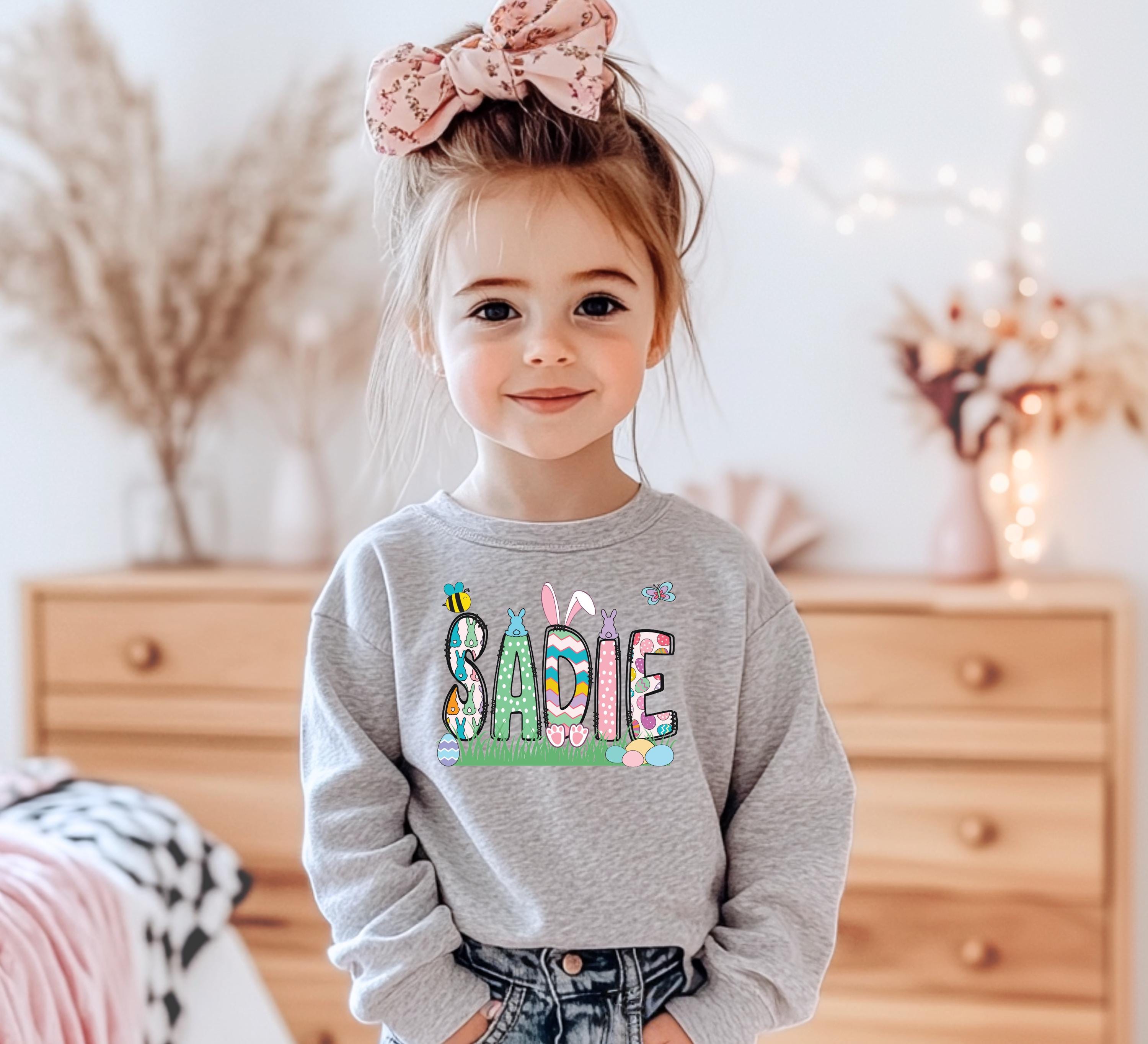 Mädchen Personalisierter Osterpullover, Kinder Ostershirt, Kleinkind Ostern, Osterpullover, Retro Ostern, Kinder Ostergeschenk, personalisiertes Shirt